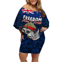 New Zealand ANZAC Day Family Matching Off Shoulder Short Dress and Hawaiian Shirt Freedom Ain't Free LT05 Mom's Dress Blue - Polynesian Pride