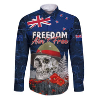 New Zealand ANZAC Day Family Matching Tank Maxi Dress and Hawaiian Shirt Freedom Ain't Free LT05 Dad's Shirt - Long Sleeve Blue - Polynesian Pride