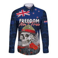 New Zealand ANZAC Day Long Sleeve Button Shirt Freedom Ain't Free LT05 Unisex Blue - Polynesian Pride