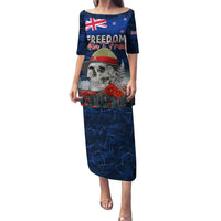 New Zealand ANZAC Day Puletasi Freedom Ain't Free LT05 Long Dress Blue - Polynesian Pride