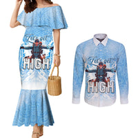 New Zealand Sky Diving Couples Matching Mermaid Dress and Long Sleeve Button Shirt Lets Get High