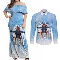 New Zealand Sky Diving Couples Matching Off Shoulder Maxi Dress and Long Sleeve Button Shirt Lets Get High