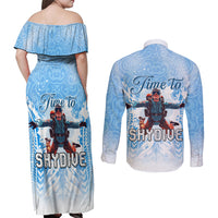 New Zealand Sky Diving Couples Matching Off Shoulder Maxi Dress and Long Sleeve Button Shirt Lets Get High