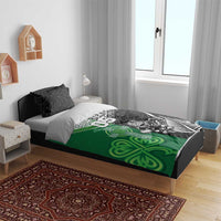 New Zealand And Ireland Rugby Custom Bedding Set Maori Tiki With Shamrock