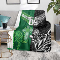 New Zealand And Ireland Rugby Custom Blanket Maori Tiki With Shamrock