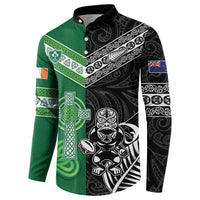 New Zealand And Ireland Rugby Custom Button Sweatshirt Maori Tiki With Shamrock