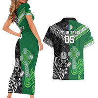 New Zealand And Ireland Rugby Custom Couples Matching Short Sleeve Bodycon Dress and Hawaiian Shirt Maori Tiki With Shamrock