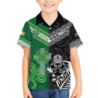 New Zealand And Ireland Rugby Custom Family Matching Short Sleeve Bodycon Dress and Hawaiian Shirt Maori Tiki With Shamrock