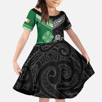 New Zealand And Ireland Rugby Custom Family Matching Tank Maxi Dress and Hawaiian Shirt Maori Tiki With Shamrock