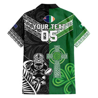 New Zealand And Ireland Rugby Custom Hawaiian Shirt Maori Tiki With Shamrock