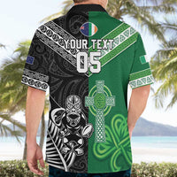 New Zealand And Ireland Rugby Custom Hawaiian Shirt Maori Tiki With Shamrock