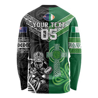 New Zealand And Ireland Rugby Custom Long Sleeve Shirt Maori Tiki With Shamrock