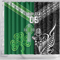 New Zealand And Ireland Rugby Custom Shower Curtain Maori Tiki With Shamrock