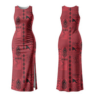 Papua New Guinea Heritage Motif Couples Matching Tank Maxi Dress and Hawaiian Shirt Red Version LT05 - Polynesian Pride