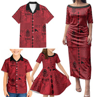 Papua New Guinea Heritage Motif Family Matching Puletasi and Hawaiian Shirt Red Version LT05 - Polynesian Pride