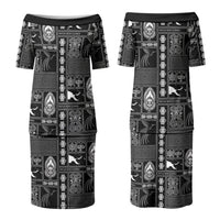 Papua New Guinea Heritage Motif Couples Matching Puletasi and Hawaiian Shirt Black Version LT05 - Polynesian Pride