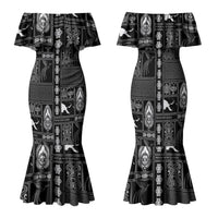 Papua New Guinea Heritage Motif Family Matching Mermaid Dress and Hawaiian Shirt Black Version LT05 Mom's Dress Black - Polynesian Pride
