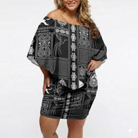 Papua New Guinea Heritage Motif Off Shoulder Short Dress Black Version LT05 Women Black - Polynesian Pride