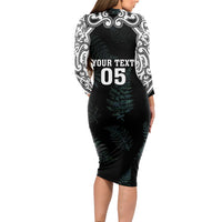 Custom New Zealand Fern Women Rugby Long Sleeve Bodycon Dress Maori Pattern LT05 - Polynesian Pride