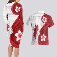 Samoa Teuila 2024 Couples Matching Long Sleeve Bodycon Dress and Hawaiian Shirt Samoan Siapo Pattern Red Version
