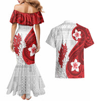 Samoa Teuila 2024 Couples Matching Mermaid Dress and Hawaiian Shirt Samoan Siapo Pattern Red Version