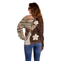 Samoa Teuila 2024 Off Shoulder Sweater Samoan Siapo Pattern Brown Version