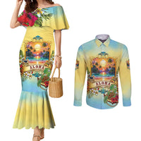 Aloha Hawaii Turtle Couples Matching Mermaid Dress and Long Sleeve Button Shirt Retro Style - Polynesian Pride