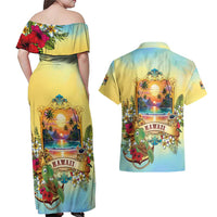 Aloha Hawaii Turtle Couples Matching Off Shoulder Maxi Dress and Hawaiian Shirt Retro Style - Polynesian Pride