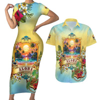 Aloha Hawaii Turtle Couples Matching Short Sleeve Bodycon Dress and Hawaiian Shirt Retro Style - Polynesian Pride