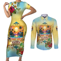 Aloha Hawaii Turtle Couples Matching Short Sleeve Bodycon Dress and Long Sleeve Button Shirt Retro Style - Polynesian Pride