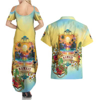 Aloha Hawaii Turtle Couples Matching Summer Maxi Dress and Hawaiian Shirt Retro Style - Polynesian Pride