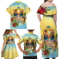 Aloha Hawaii Turtle Family Matching Off Shoulder Maxi Dress and Hawaiian Shirt Retro Style - Polynesian Pride