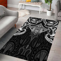 New Zealand Aotearoa Area Rug Maori Manta Ray Moko Black - Polynesian Pride