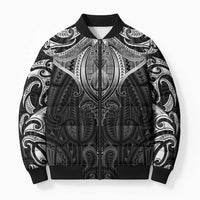 New Zealand Aotearoa Bomber Puffer Jacket Maori Manta Ray Moko Black - Polynesian Pride