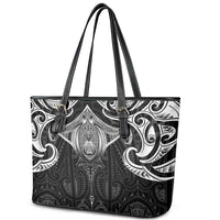 New Zealand Aotearoa Leather Tote Bag Maori Manta Ray Moko Black - Polynesian Pride