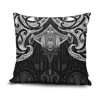 New Zealand Aotearoa Pillow Cover Maori Manta Ray Moko Black - Polynesian Pride