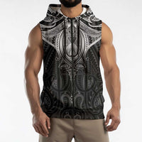 New Zealand Aotearoa Sleeveless Zip Hoodie Maori Manta Ray Moko Black - Polynesian Pride