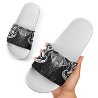 New Zealand Aotearoa Slide Sandals Maori Manta Ray Moko Black LT05 - Polynesian Pride