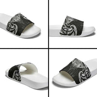 New Zealand Aotearoa Slide Sandals Maori Manta Ray Moko Black LT05 - Polynesian Pride