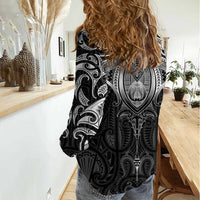 New Zealand Aotearoa Women Casual Shirt Maori Manta Ray Moko Black - Polynesian Pride