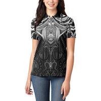 New Zealand Aotearoa Women Polo Shirt Maori Manta Ray Moko Black - Polynesian Pride