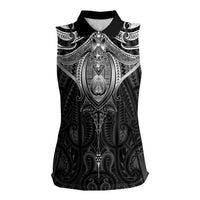 New Zealand Aotearoa Women Sleeveless Polo Shirt Maori Manta Ray Moko Black - Polynesian Pride