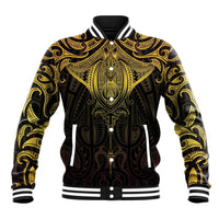 New Zealand Aotearoa Baseball Jacket Maori Manta Ray Moko Gold - Polynesian Pride