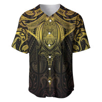 New Zealand Aotearoa Baseball Jersey Maori Manta Ray Moko Gold - Polynesian Pride
