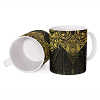 New Zealand Aotearoa Ceramic Mug Maori Manta Ray Moko Gold LT05 - Polynesian Pride