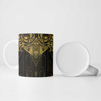 New Zealand Aotearoa Ceramic Mug Maori Manta Ray Moko Gold LT05 - Polynesian Pride
