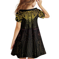 New Zealand Aotearoa Family Matching Off Shoulder Maxi Dress and Hawaiian Shirt Maori Manta Ray Moko Gold - Polynesian Pride