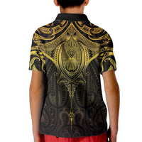 New Zealand Aotearoa Kid Polo Shirt Maori Manta Ray Moko Gold - Polynesian Pride