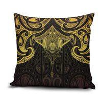 New Zealand Aotearoa Pillow Cover Maori Manta Ray Moko Gold - Polynesian Pride