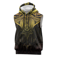 New Zealand Aotearoa Sleeveless Zip Hoodie Maori Manta Ray Moko Gold - Polynesian Pride